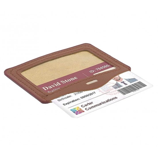 Leather Card ID PU Leather Window ID Badge Holder Horizental/Vertical ID Card Holder