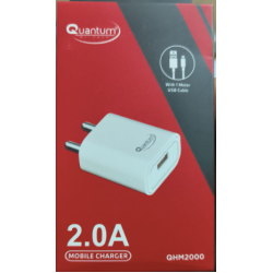 Quantum QHM2000 2A Universal Fast with 1 Meter V-8 USB Mobile Charger