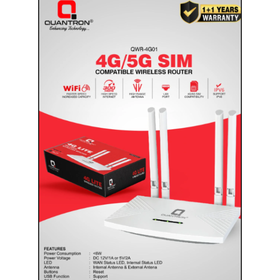 Quantron QWR-4G01 4G/5G SIM WIRLESS WIFI Internet Router Quantron QWR-4G01 4G/5G SIM WIRLESS WIFI Internet Router