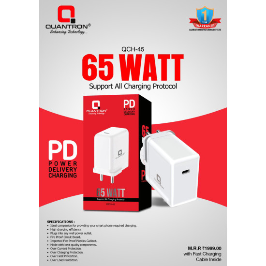 Quantron QCH-45 65W Booster Power Delivery PD Charger Quantron QCH-45 65W Booster Power Delivery PD Charger
