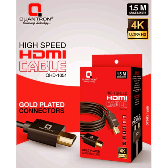 Quantron QHD-1051 4K 1.5 Meter High Speed HDMI Cable Quantron QHD-1051 4K 1.5 Meter High Speed HDMI Cable