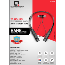 QUANTRON N-551 Hank Wireless Neckband 20H Earphones with Microphone Bluetooth Neckband QUANTRON N-551 Hank Wireless Neckband 20H Earphones with Microphone Bluetooth Neckband