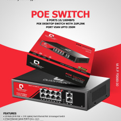 Quantron QOPE-08 8 Port 100 Mbps with 2 Up Link Unmanaged Desktop POE Switch Quantron QOPE-08 8 Port 100 Mbps with 2 Up Link Unmanaged Desktop POE Switch