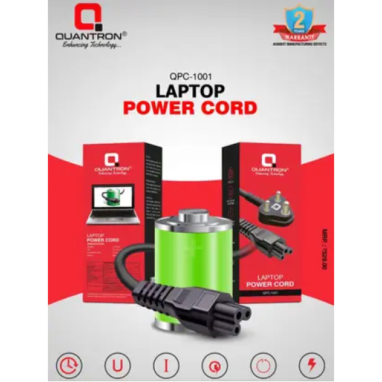 Quantron QPC-1001 Laptop Power Cord 3 Pin Female Power Cable
