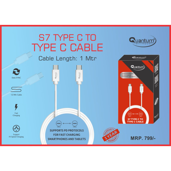 Quantum S7 Type C To Type C Fast PD Charging Data Cable