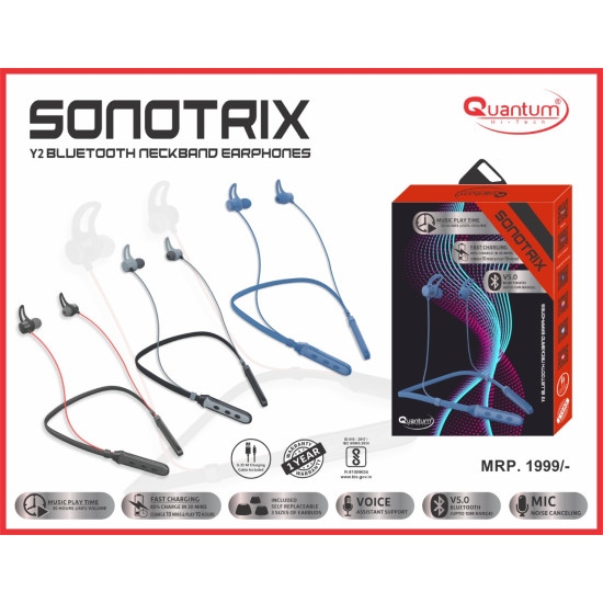 Quantum Sonotrix Y2 BT Wireless Headphone Bluetooth Neckband
