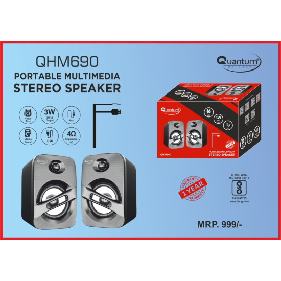 Quantum QHM690 Portable 6 W Laptop/Desktop Stereo Wired Mini USB Speaker