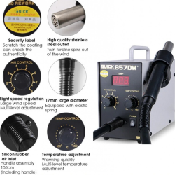 QUICK 857DW+ Lead Free Adjustable Hot Air Heat Gun With Helical Wind 580W SMD Rework Station QUICK 857DW+ Lead Free Adjustable Hot Air Heat Gun With Helical Wind 580W SMD Rework Station