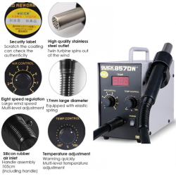 QUICK 857DW+ Lead Free Adjustable Hot Air Heat Gun With Helical Wind 580W SMD Rework Station QUICK 857DW+ Lead Free Adjustable Hot Air Heat Gun With Helical Wind 580W SMD Rework Station