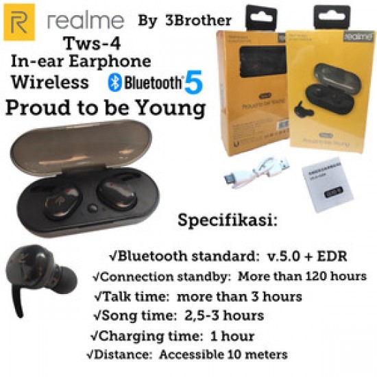 Wireless Realme TWS-4 Bluetooth Earphones in-Ear True Wireless Earbuds