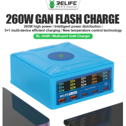 Relife RL-304R 6-Port 260W GaN Smart Digital Display Support All Phones & Tablet USB Fast Charger