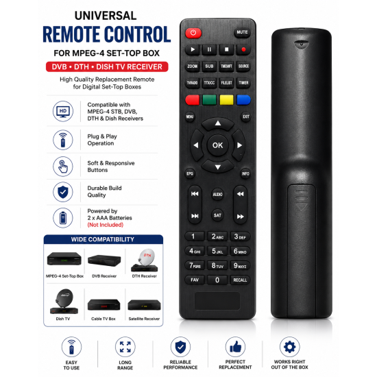 Remote Control Universal MPEG-4 DVB DTH Dish Set Top Box Common Remote