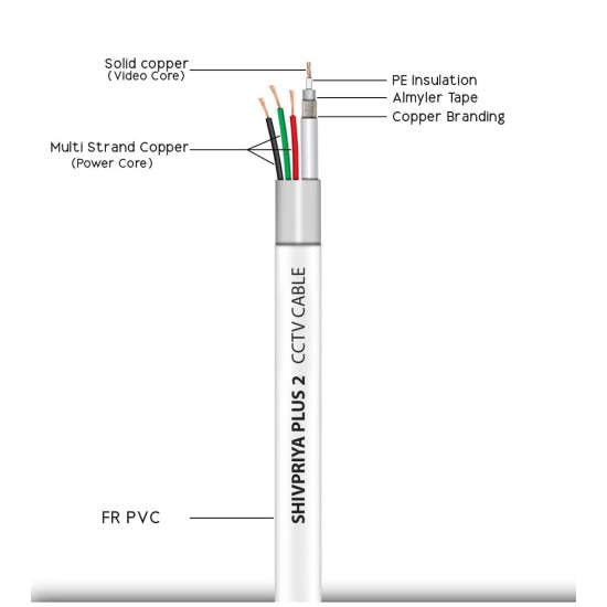 Shivpriya Plus2 Coaxial Pure Copper 90 Meter Box 3+1 CCTV Cable