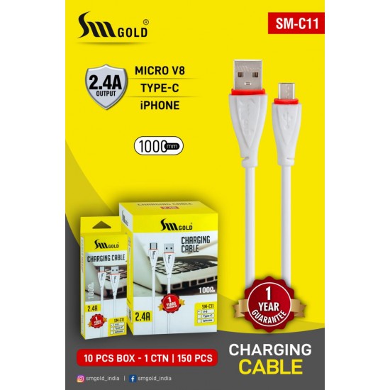 SM Gold SM-C11 Fast 2.4A USB Charging Speed Charging Cable