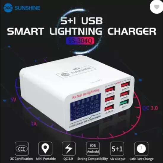 Sunshine SS-304Q Smart 6 Port USB Lightning Charger