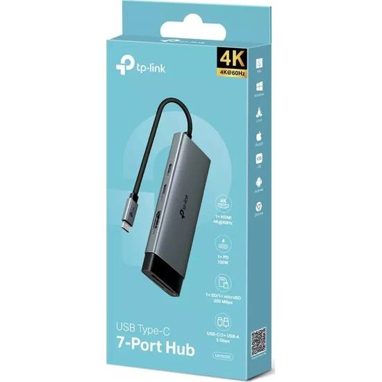 TP-Link UH7020C 7-in-1 USB Type-C Hub 4K 60Hz HDMI 100W PD USB 3.0 SD Card Reader Multiport Adapter TP-Link UH7020C 7-in-1 USB Type-C Hub 4K 60Hz HDMI 100W PD USB 3.0 SD Card Reader Multiport Adapter