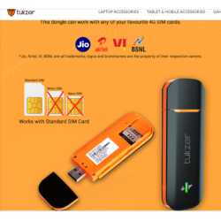 Tukzer 4G LTE Wireless USB Dongle Stick with All SIM Network Support WiFi Internet Dongle