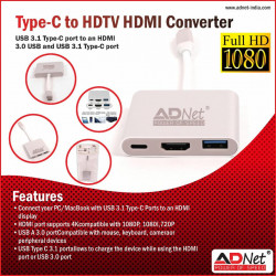 Adnet Type C to HDTV HDMI Adpter USB C 3.1  Converter Cable