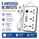 Cabonix Universal 4 Socket Power Strip with 3 USB + Type-C Extension Board