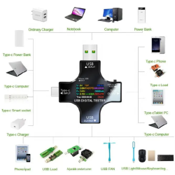 USB Tester Charge Indicator Type C 12 in 1 USB Tester - Multifunction PD Type-C USB Amp Detector Digital Meter