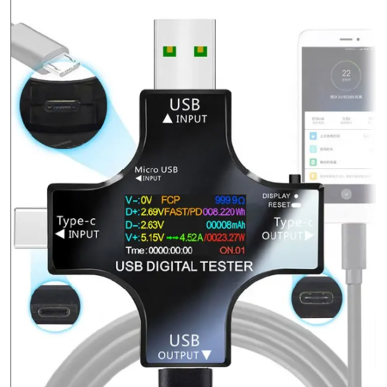 USB Tester Charge Indicator Type C 12 in 1 USB Tester - Multifunction PD Type-C USB Amp Detector Digital Meter