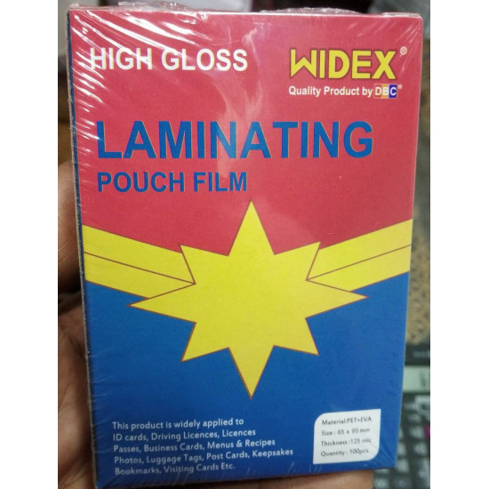 Widex 125 Micron High Gloss Film ID size (65mm * 95mm) 100 PCs Pack Lamination Pouch
