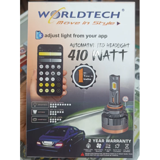 WorldTech 410W AI TRI-Color App Control Car LED Headlight