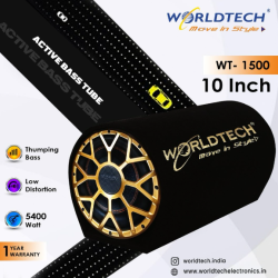 Worldtech 10 Inch WT-1500 5400 Watts High Power Active Bass Tube Subwoofer with Inbuilt Amplifier Powerful Audio and Deep Car BassTube Subwoofer
