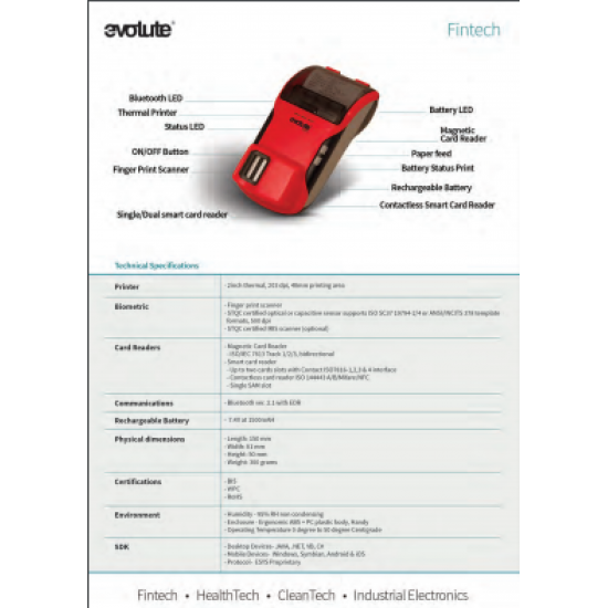 Evolute Falcon Fingerprint Scanner | Receipt Printer | Thermal Printer | Aadhaar Enabled | Payment System Micro ATM Machine | Payment Device